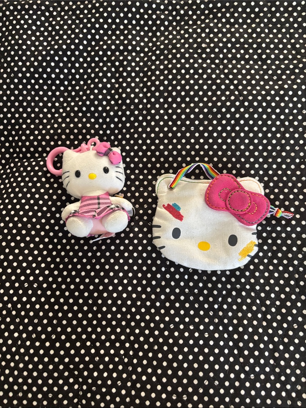 Hello Kitty White & Pink Plush Keychain with Rainbow-Accent Coin Pouch